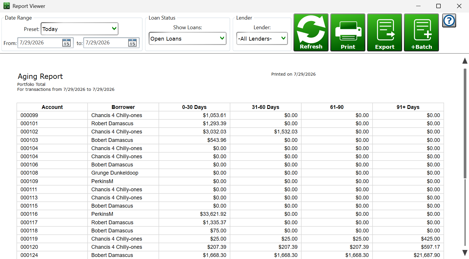 Running portfolio-wide balance reports in Moneylender Running portfolio-wide balance reports in Moneylender