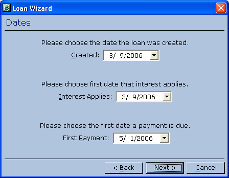 Loan Wizard dialog