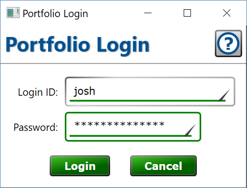 Logging in to a network portfolio. Screenshot of the Portfolio Login window.