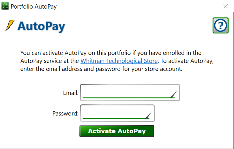 Enroll the portfolio in the AutoPay service. Screenshot of the AutoPay Portfolio Enrollment window.