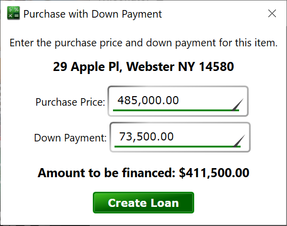 purchase with down payment