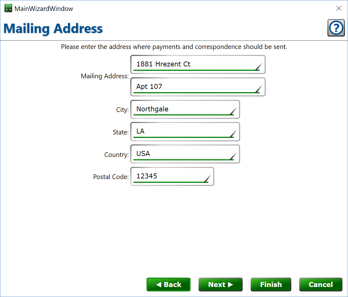Screenshot of form to enter a mailing address for a borrower or lender.