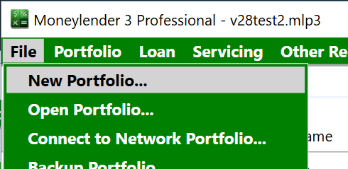Choosing File > New Portfolio from the Main Menu Choosing File > New Portfolio from the Main Menu