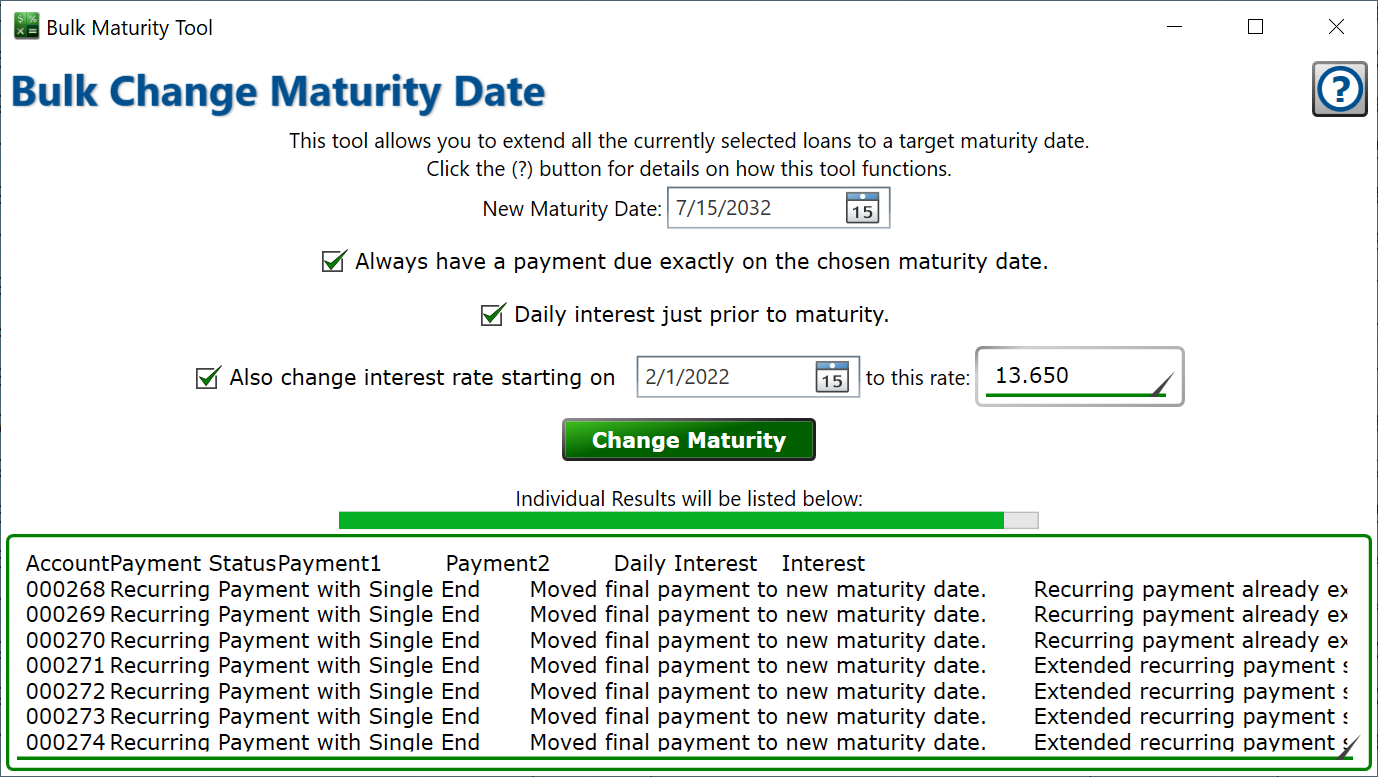 Bulk Change Maturity Date Tool